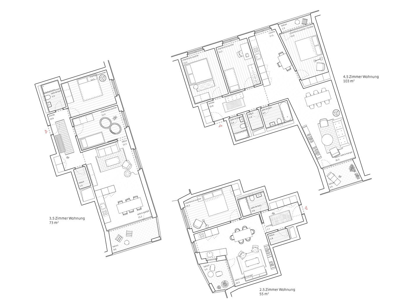 Wohnungsbau – Sammlung von Typologien & Wohnbaugrundrissen