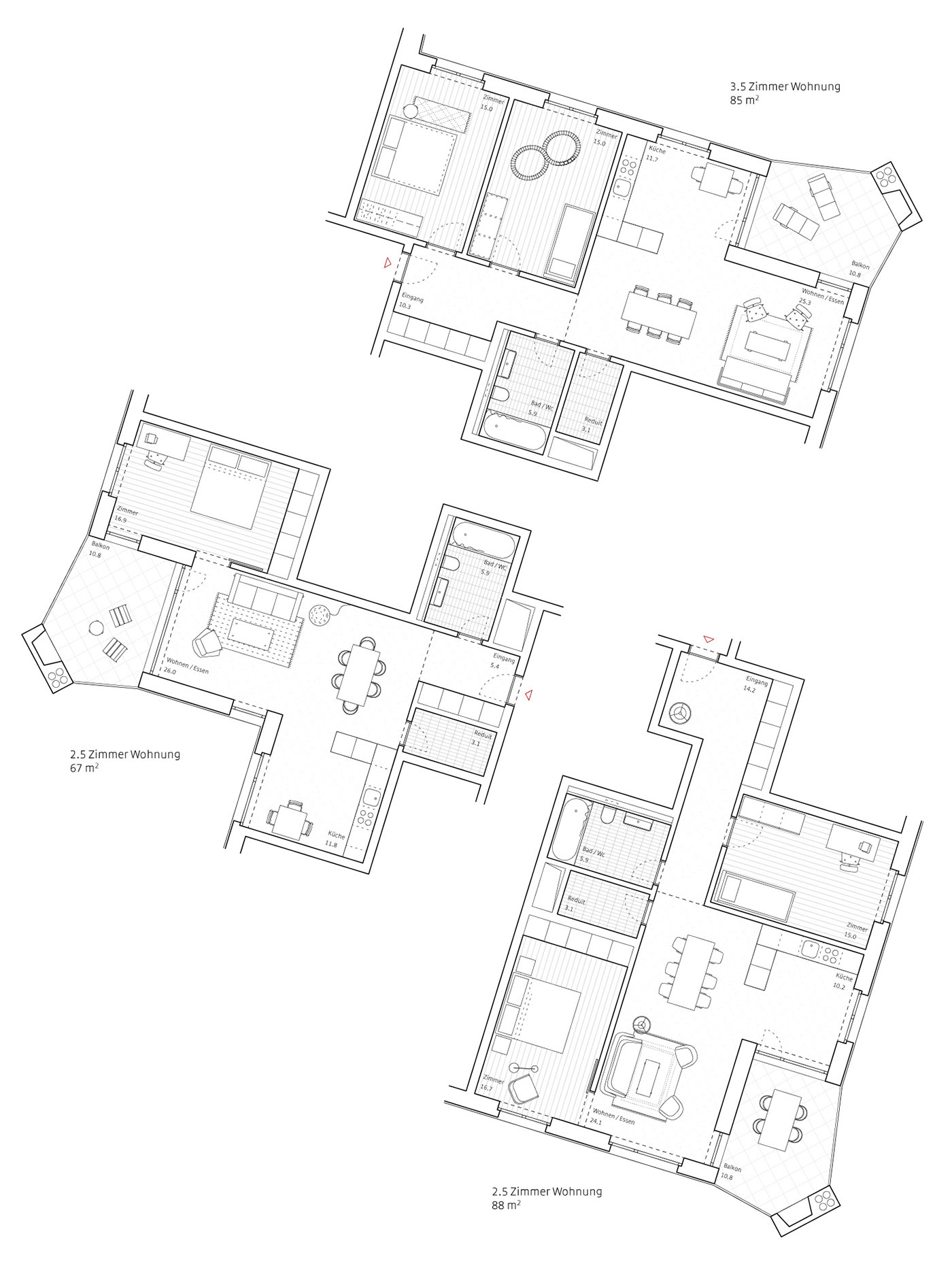 Wohnungsbau – Sammlung von Typologien & Wohnbaugrundrissen